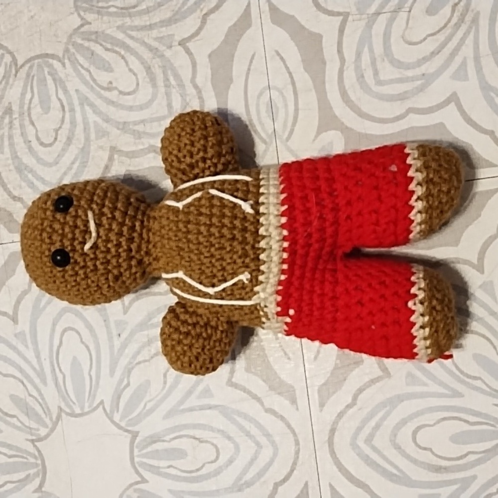 Gingerbread Man doll Crochet handmade red White Christmas Cookie Decorating